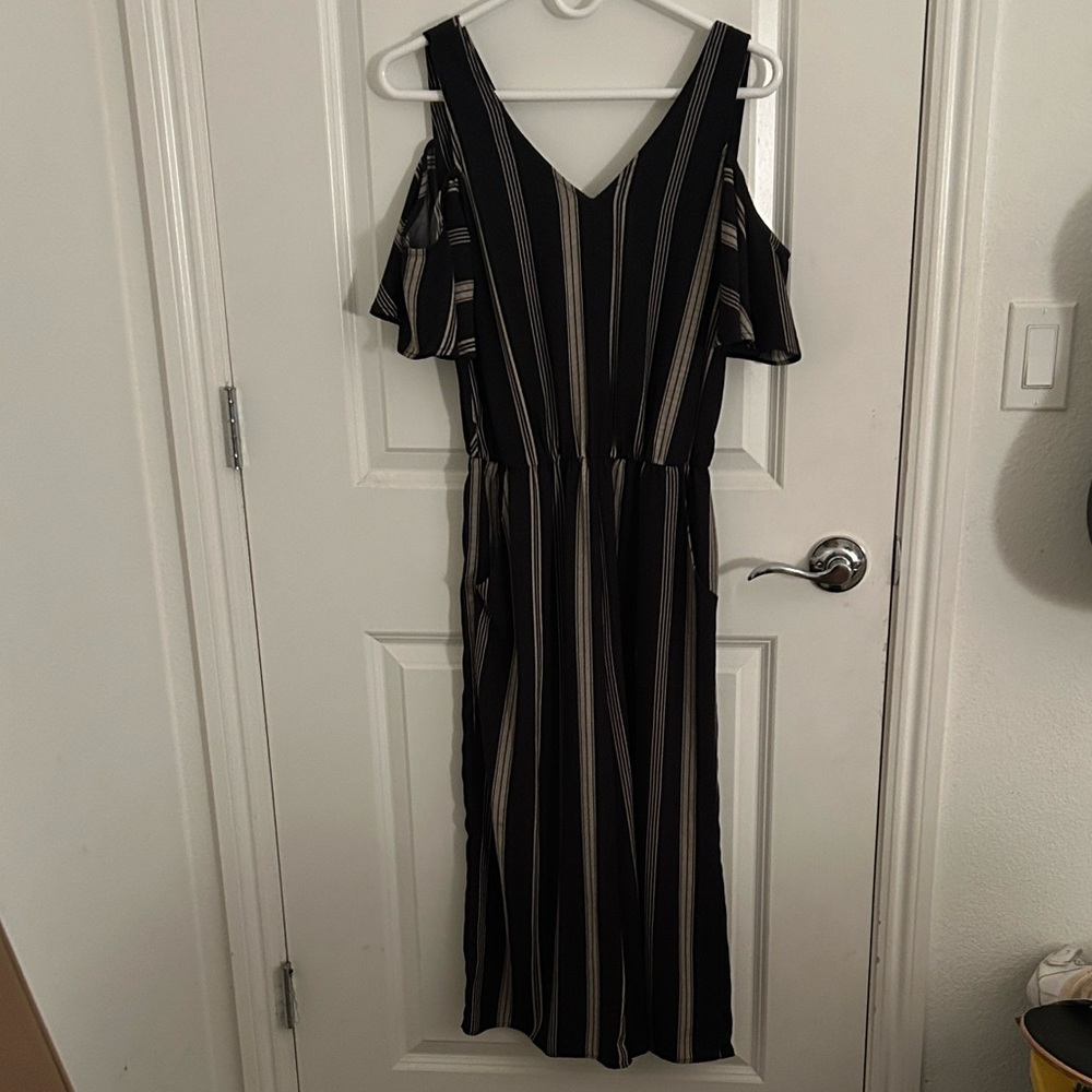 C Black and Cream Striped jumpsuit
